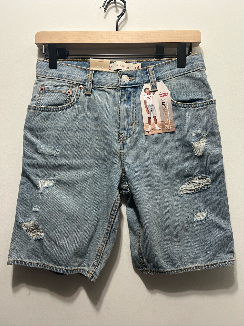 Levi's Light Blue Distressed Kids Denim Shorts
